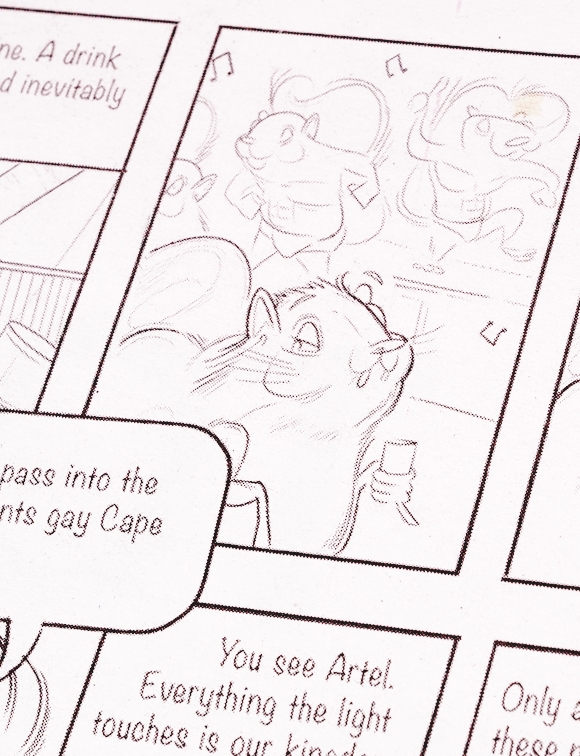 Detail of a Squeers comic strip illustration about the homogeneity of the gay social scene in Cape Town by Roberto Millan.