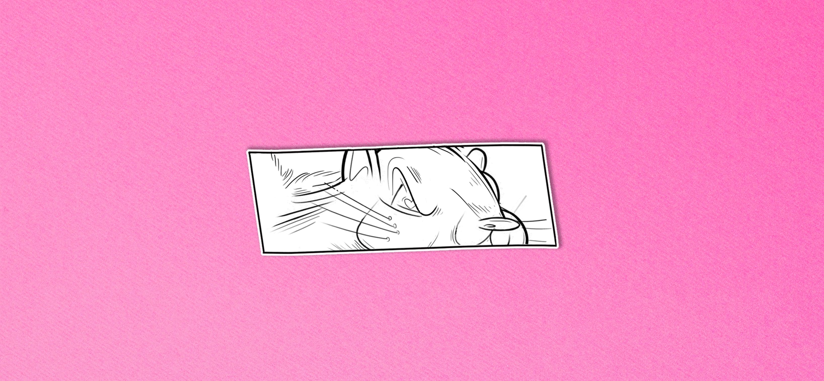 Cut-out of illustration by Roberto Millan of gay squirrel and Squeers protagonist Artel with crazed look on pink background.