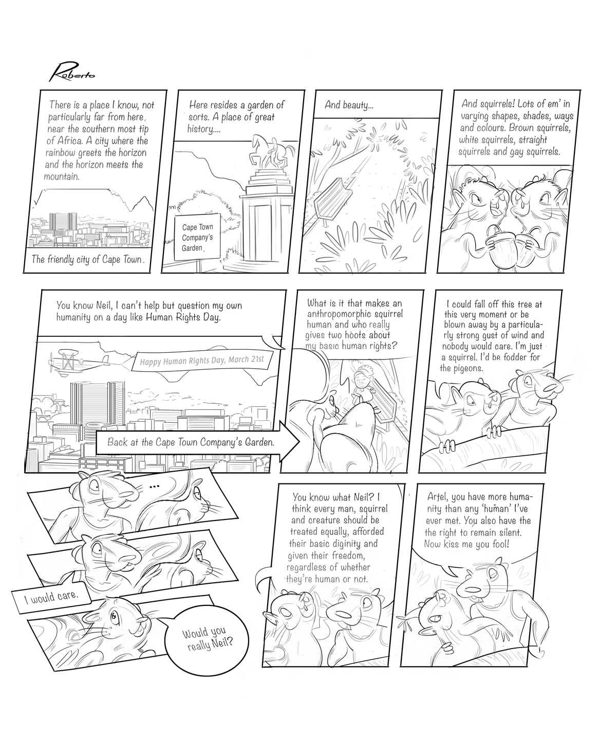 Squeers comic strip episode, What About my Human Rights. Concept, copywriting and editorial illustration by Roberto Millan.