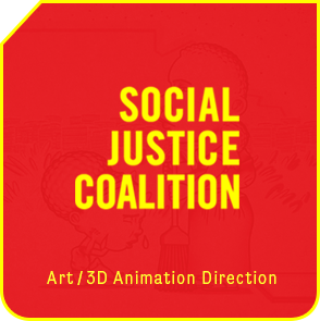 Social Justice Coalition home page portfolio menu tile in yellow.