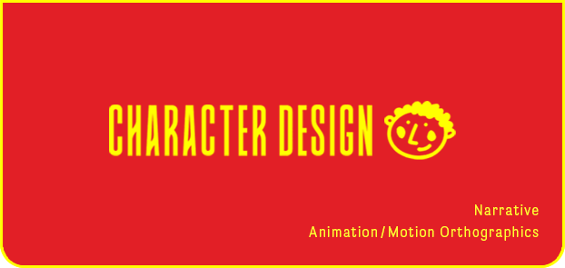 Character Design home page portfolio menu tile in yellow.