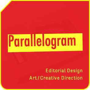 Parallelogram home page portfolio menu tile in yellow.